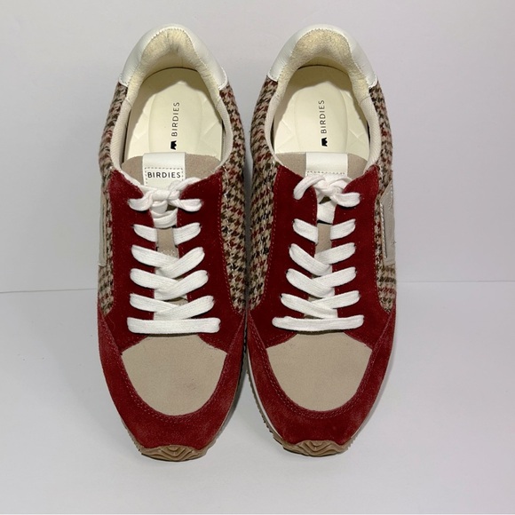 Birdies Women's Roadrunner Lace-up Sneakers Primary Plaid Red Brown Ivory Size 9 - Picture 7 of 9